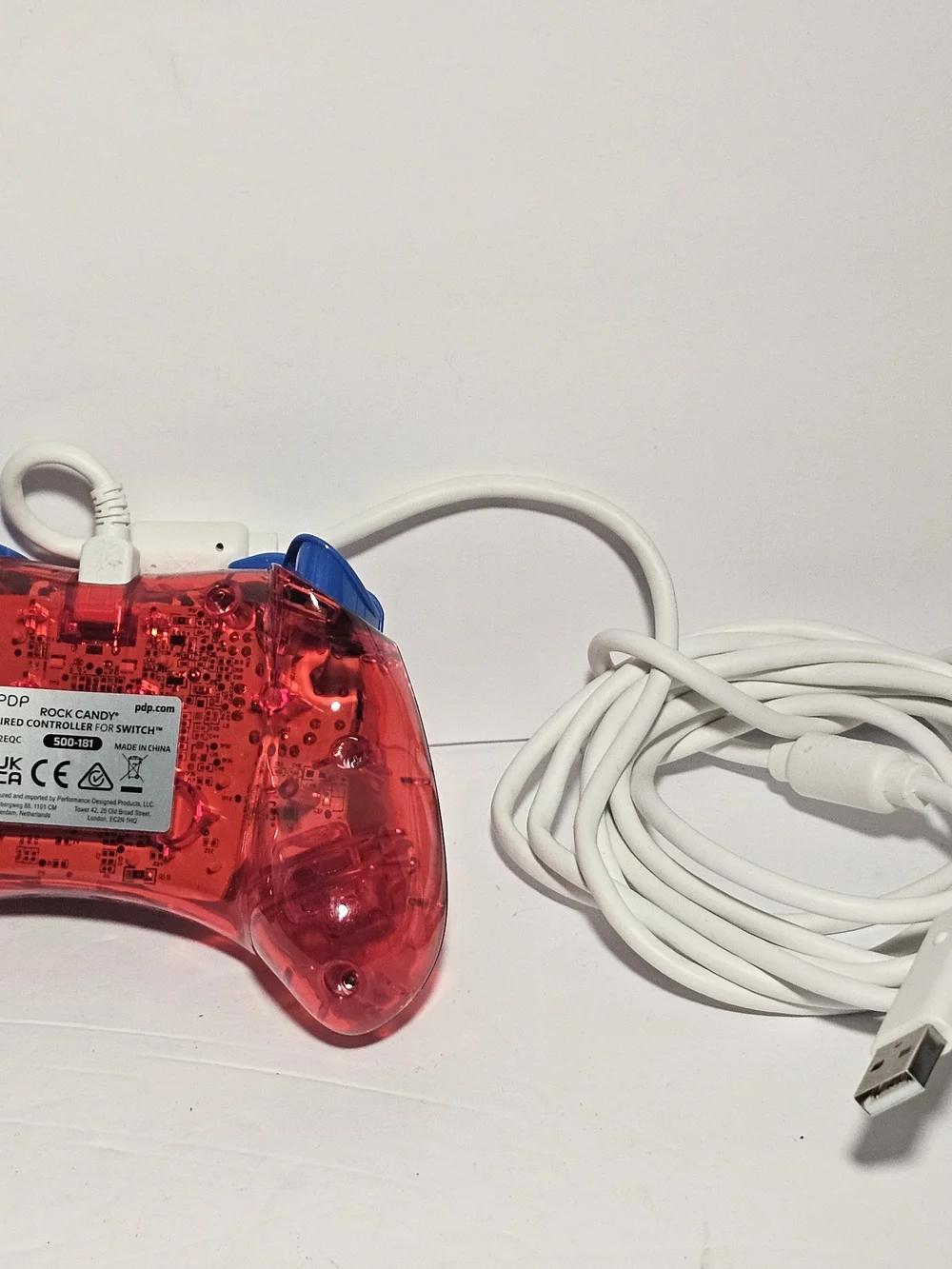 Nintendo Red Transparent Wired Controller with Blue Buttons - Super Mario